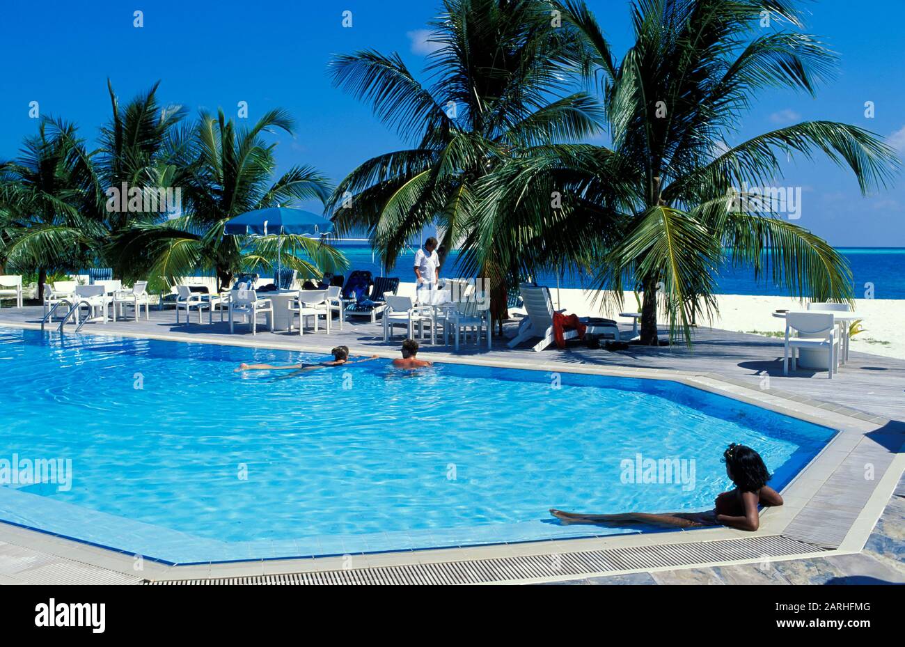 Swimmingpool,  Rangali island, Ari-Atoll, Maldives, Indian Ocean Stock Photo