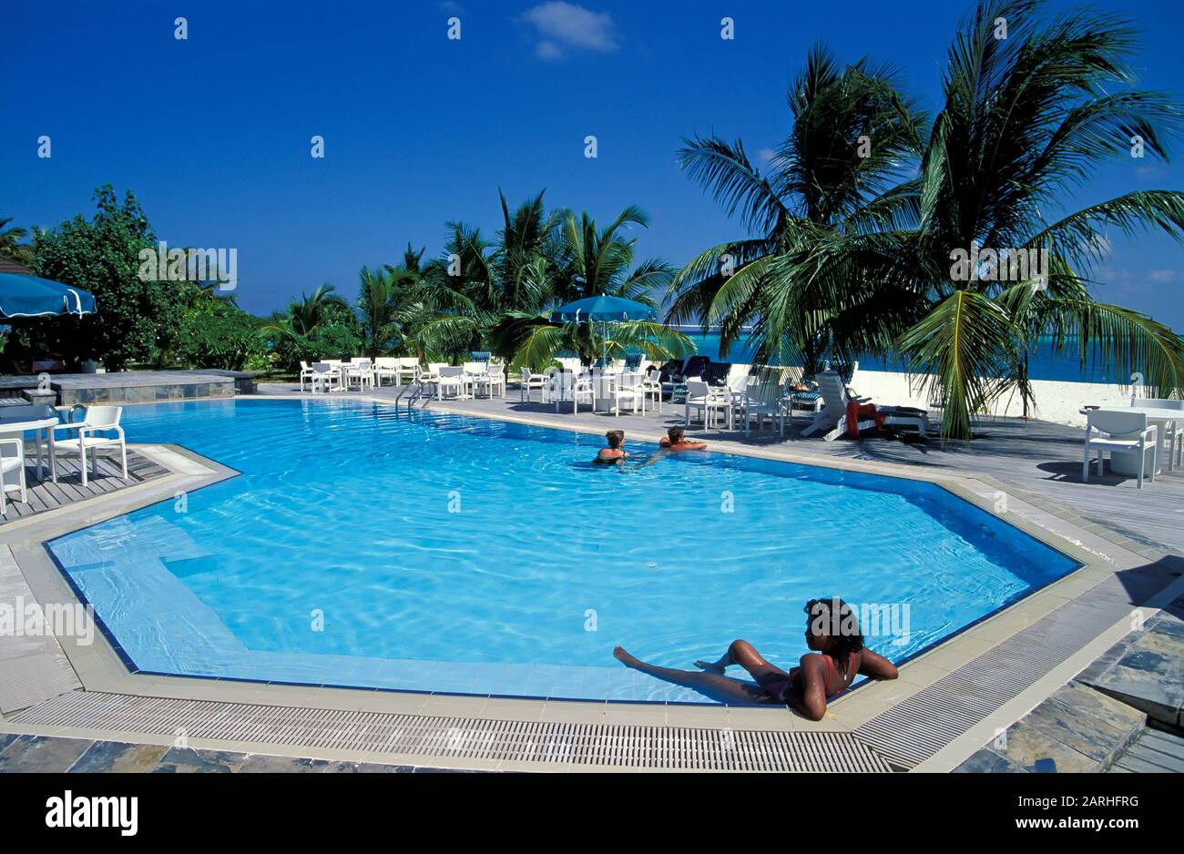 Swimmingpool,  Rangali island, Ari-Atoll, Maldives, Indian Ocean Stock Photo