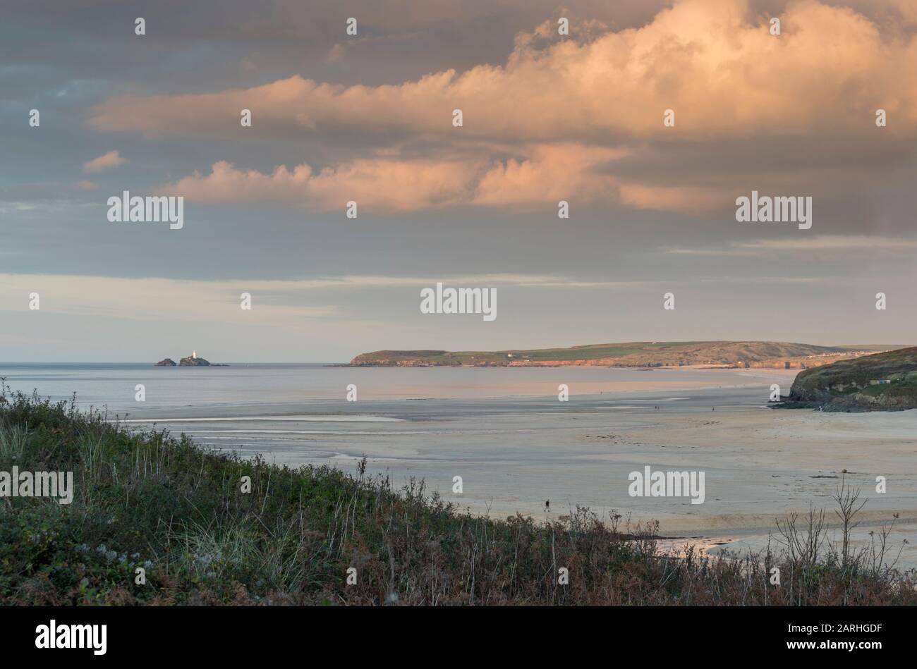 Sunset on the beach at Lelant, north Cornwall, UK Stock Photo