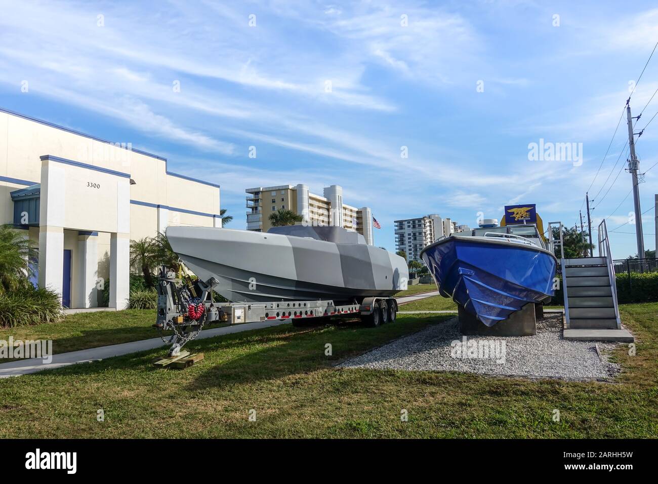 Ft. Pierce,FL/USA-1/27/20: Boats used by the Navy SEALs in the line of duty. Stock Photo