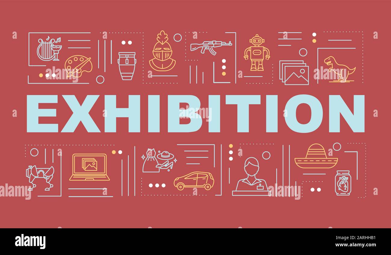 Exhibition word concepts banner. Museum exposition. History and culture.  Science and technology. Infographics with linear icons on red background.  Iso Stock Vector Image & Art - Alamy