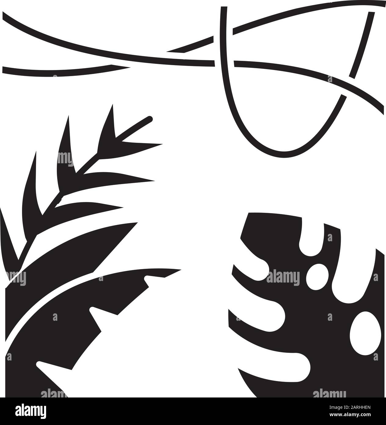 Rainforest plants glyph icon. Evergreen forest vines. Swiss cheese plant. Trip to Indonesian jungle. Exploring Bali nature. Silhouette symbol. Negativ Stock Vector