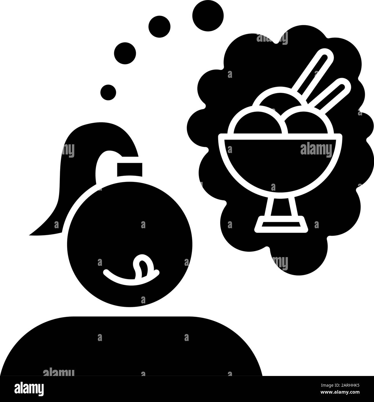 Ice cream craving glyph icon. Girl thinking of sweat dessert. Thought ...