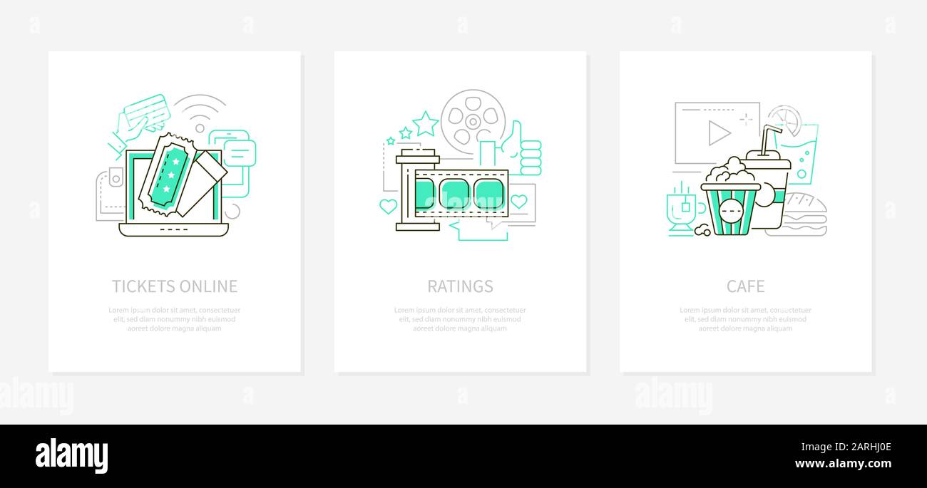 Cinema concept - vector line design style banners Stock Vector