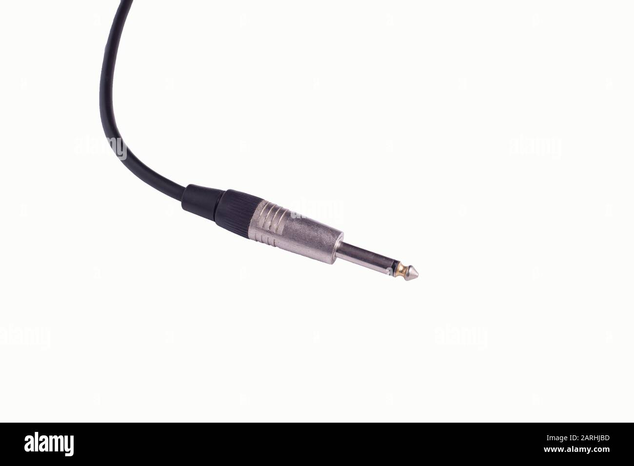 Guitar audio jack with black cable isolated on white background guitar