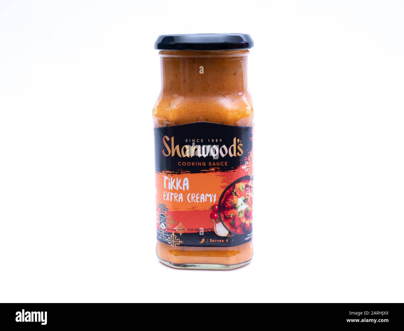 UK, Jan 2020 Sharwoods jar of extra creamy tikka curry cooking sauce