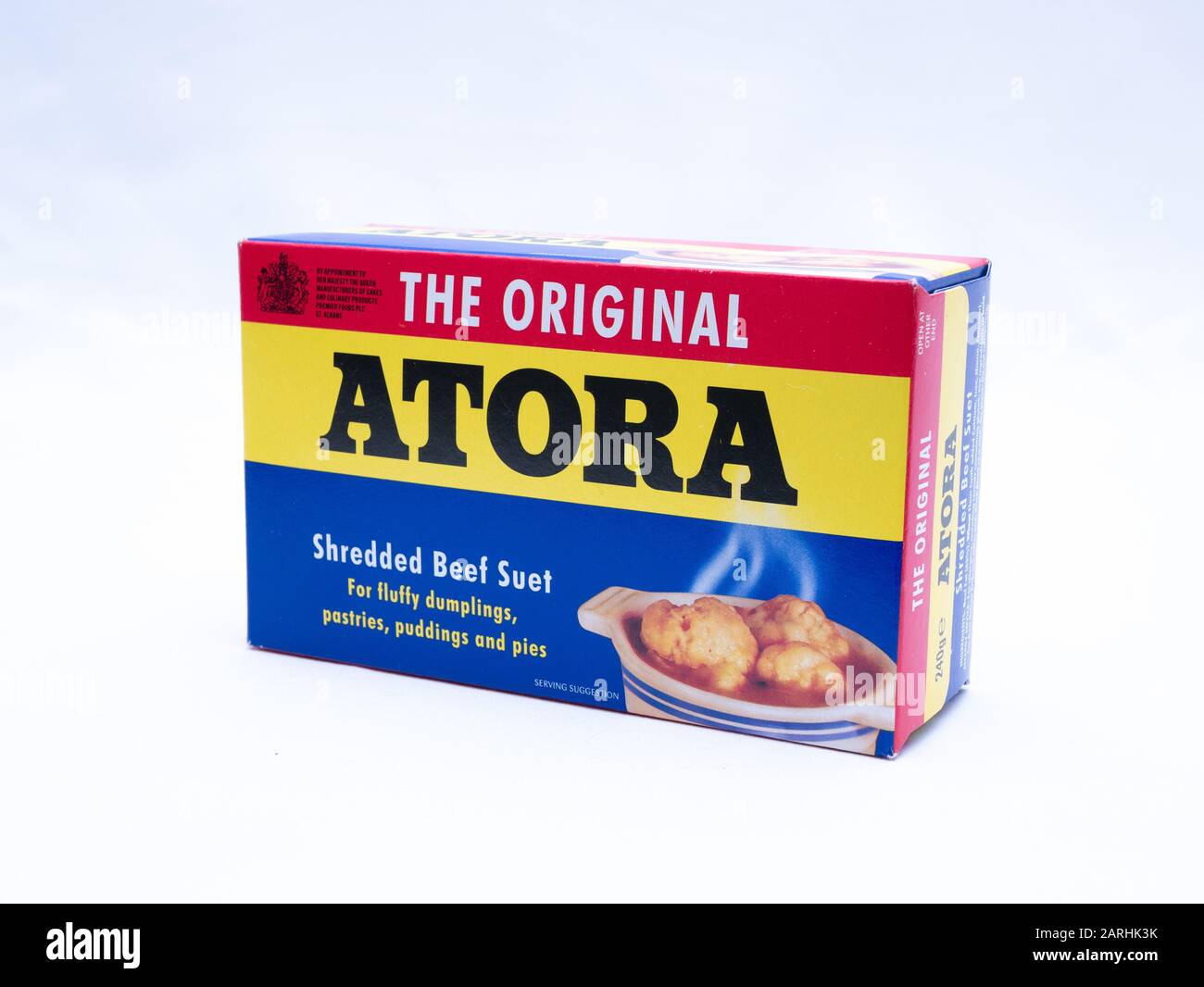 UK, Jan 2020: Atora shredded beef suet pack on white studio background  Stock Photo - Alamy
