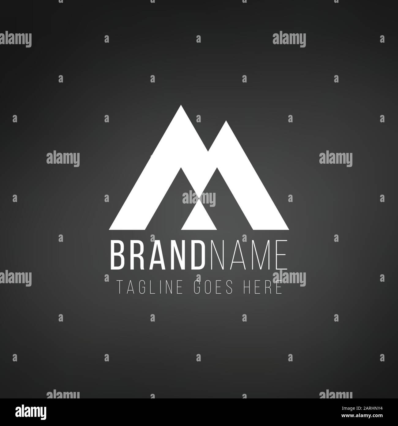 Triangle geometric letter M or AA, mountain adventure logo design. Stock Vector illustration isolated on black background. Stock Vector