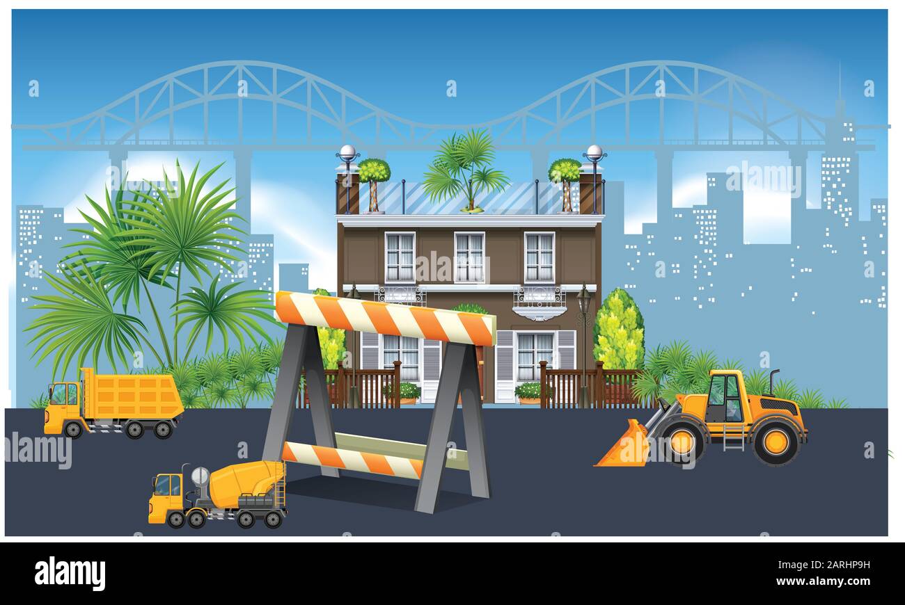 Construction work in progress front of building with machines Stock ...