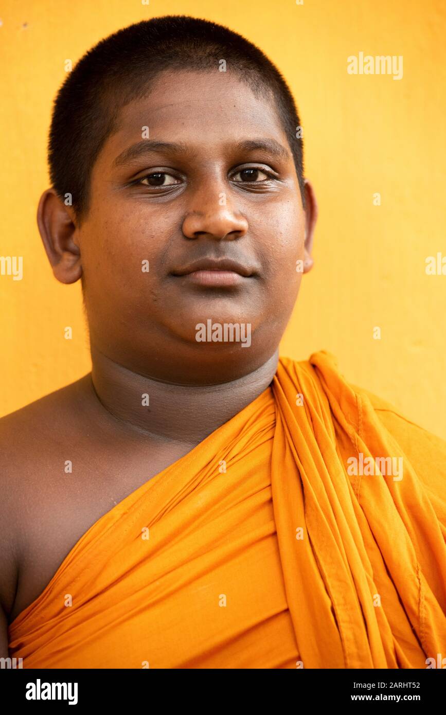 Local Buddhist, young boy, Sabaragamuwa Province, near Sinharaja Forest Reserve, Sri Lanka Stock Photo
