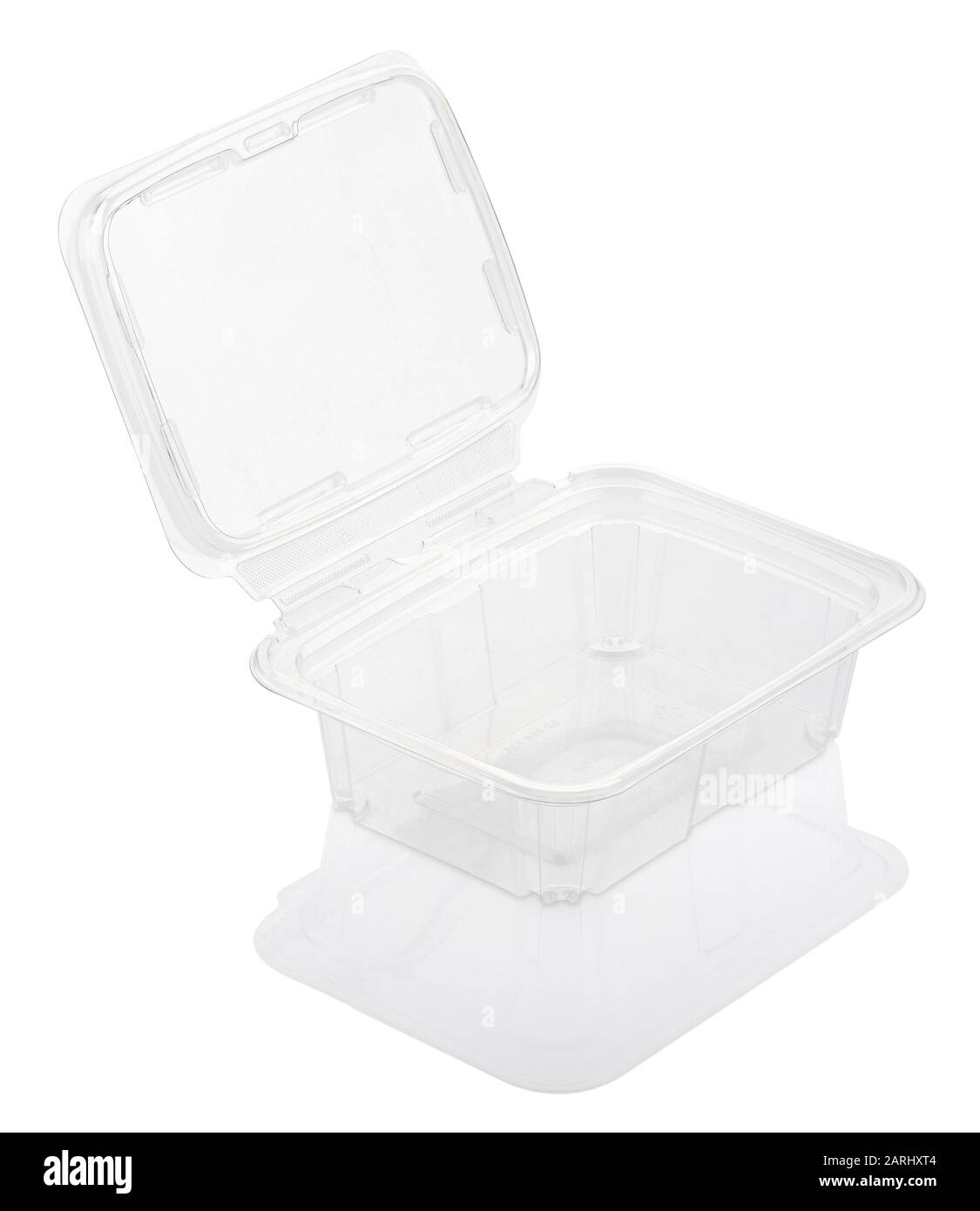 Empty open transparent plastic food container isolated on white with clipping path Stock Photo