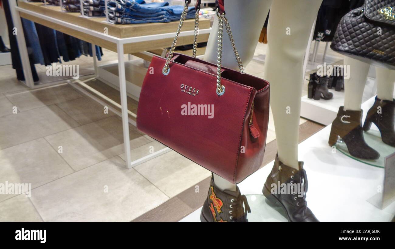 Luxury branded leather bags and shoes in famous shopping windows and stores  in Milano, Italy Stock Photo - Alamy