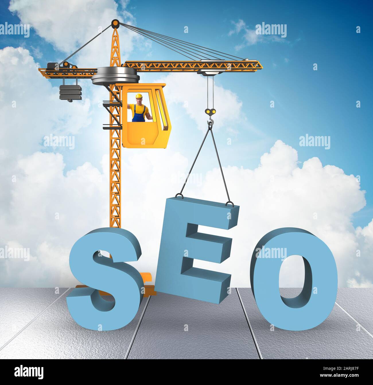The search engine optimisation concept with crane Stock Photo