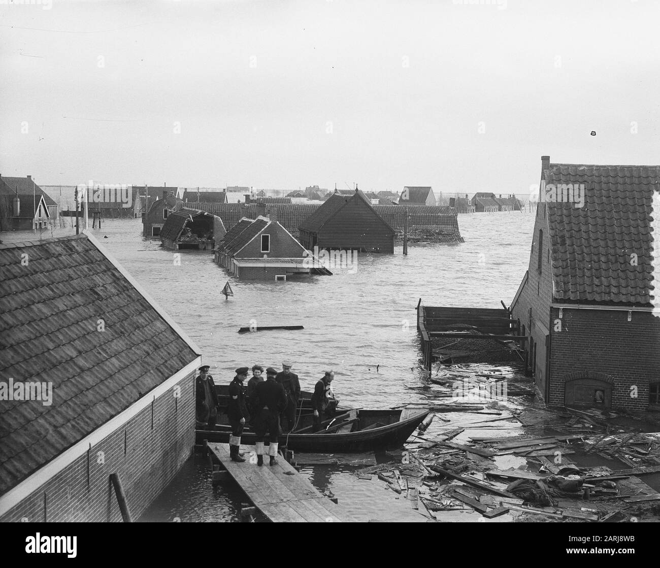 Schouwen Duiveland. Nieuwerkerk. Overview Date: April 2, 1953 Location: Nieuwerkerk, Schouwen-Duiveland, Zeeland Keywords: floods, overviews Stock Photo