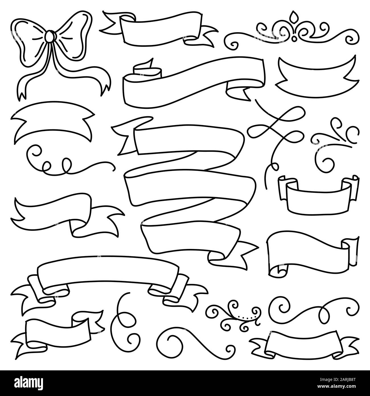 Set of cute ribbons in doodle style. Vector creative illustration of ribbons,  bows on isolated white background. Big set of hand drawn isolated frames  Stock Vector Image & Art - Alamy
