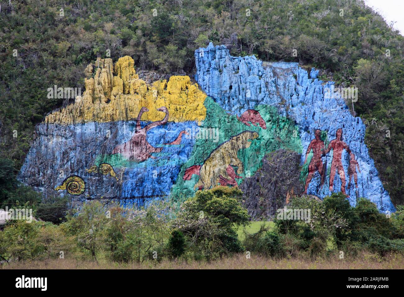 Cuba, Vinales, Mural de La Prehistoria, rock painting, Stock Photo