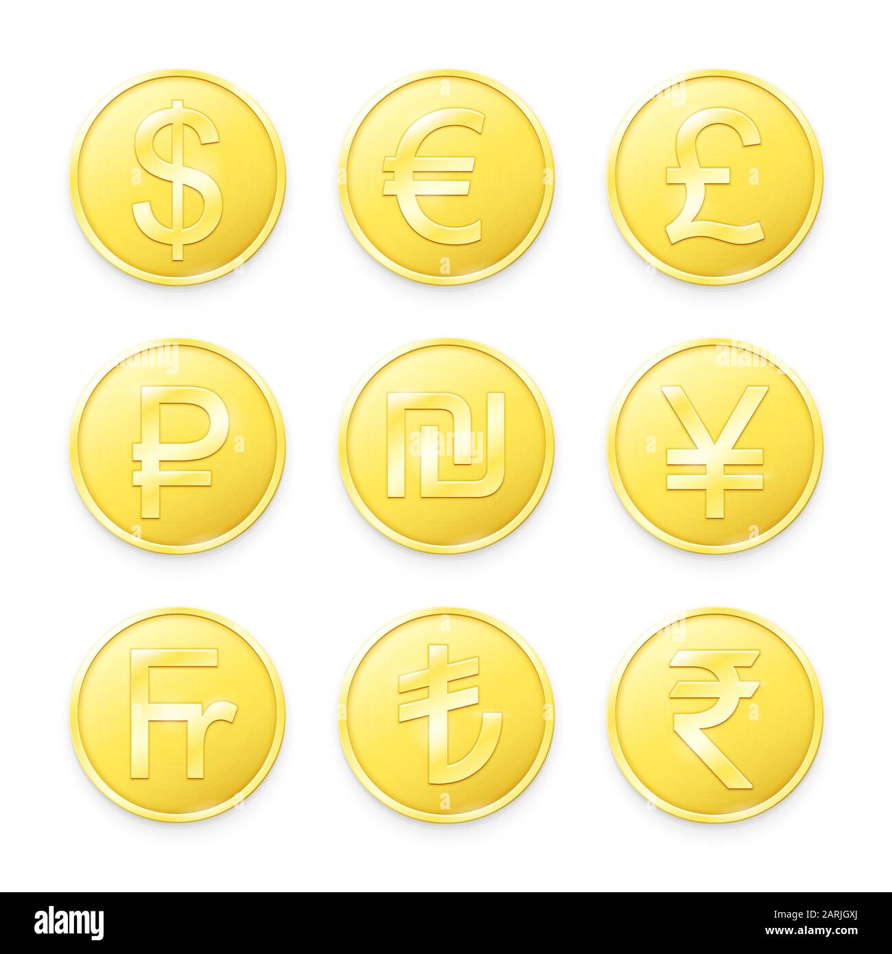 Gold coins with symbols of top world currencies. Vector illustration Stock  Vector Image & Art - Alamy