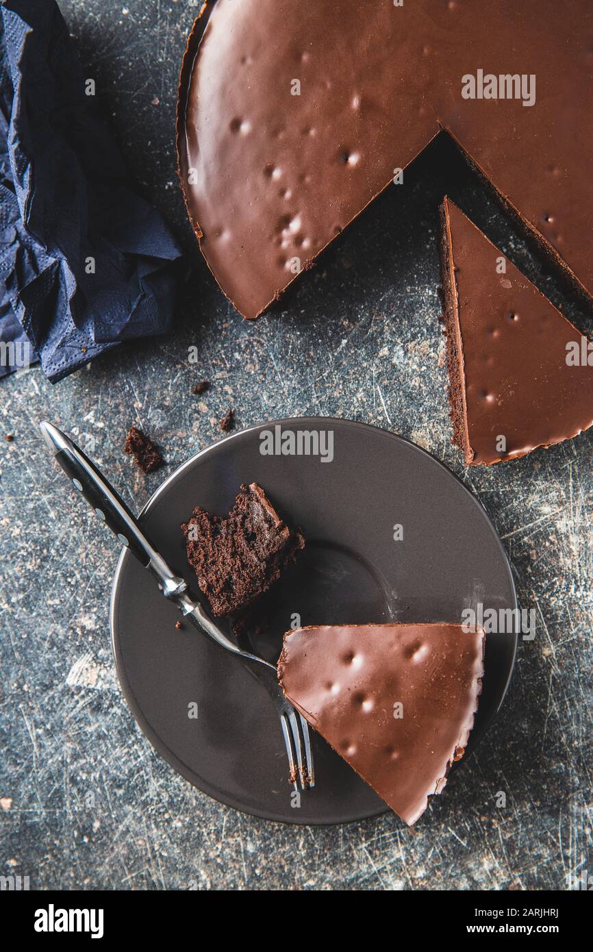 Chocolate brownies cake on plate Stock Photo Alamy