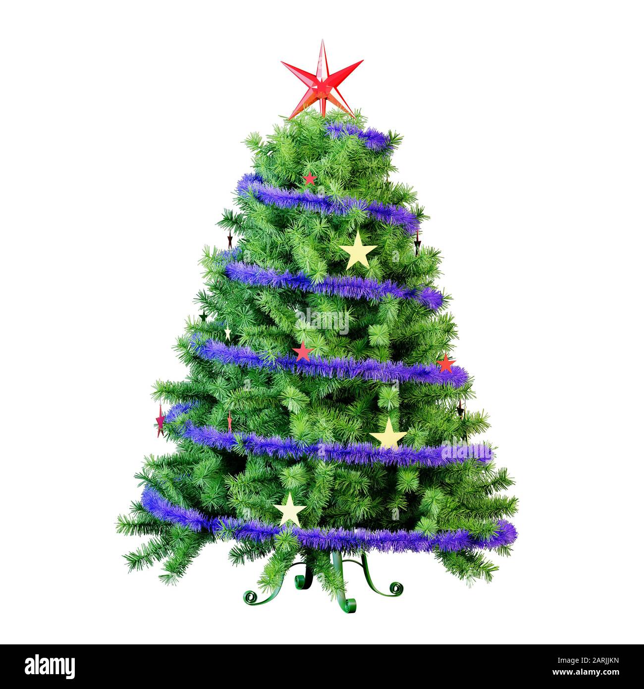 Christmas Tree with beautiful toys and red star Stock Photo Alamy