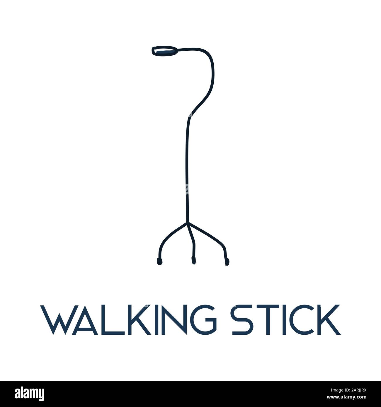mature walking stick minimalist out line hand drawn medic flat icon illustration Stock Vector