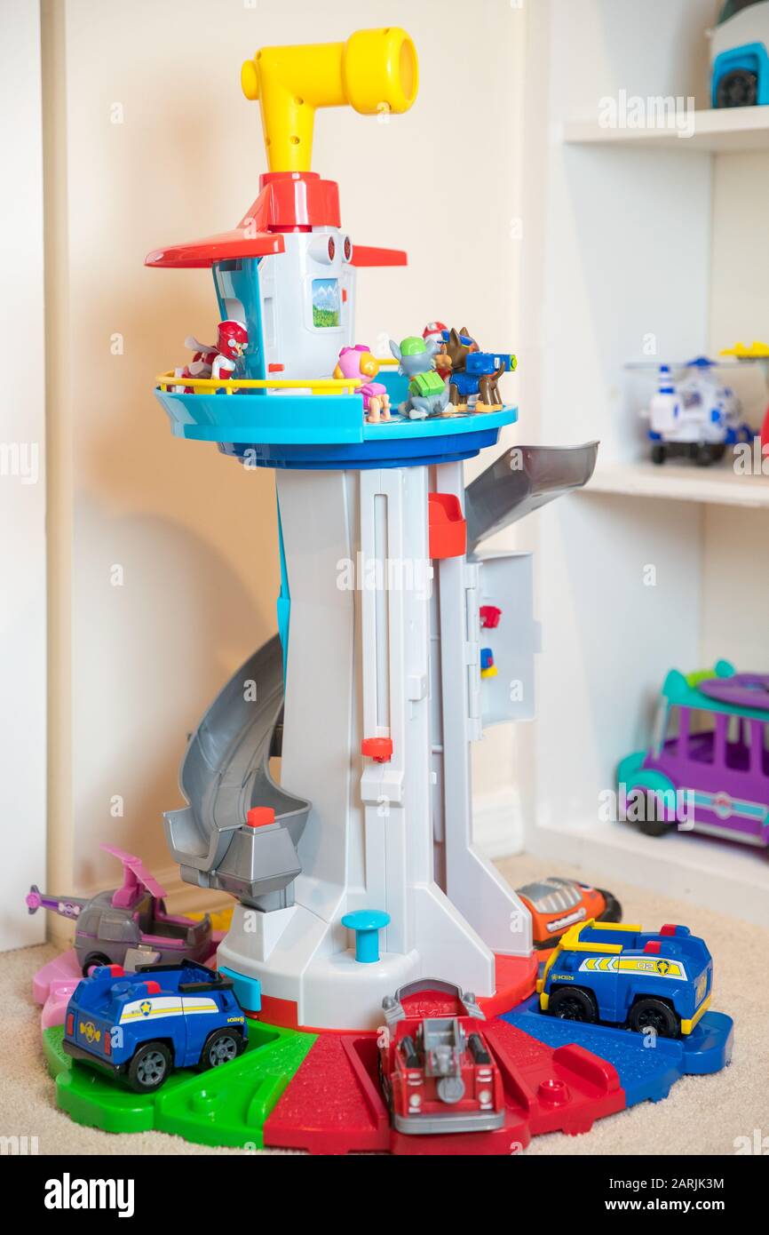 Princeton, Pennsylvania, January 28, 2020:Paw Patrol My Size Lookout Tower with Exclusive Vehicle, Rotating Periscope and and Sounds - Image Stock Photo