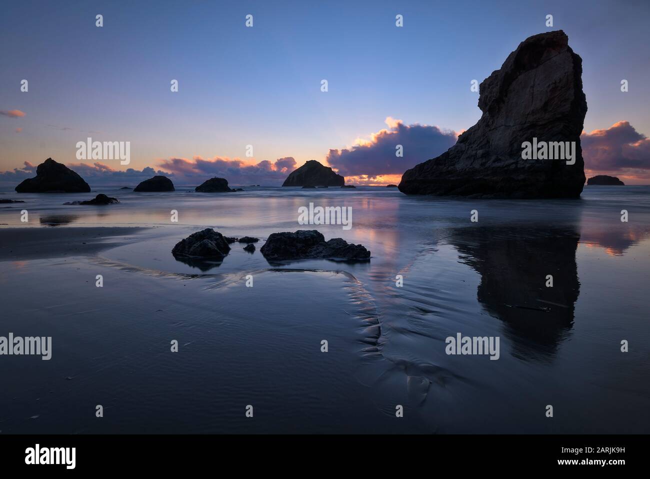 Sunset on Bandon Beach, southern Oregon coast. Stock Photo