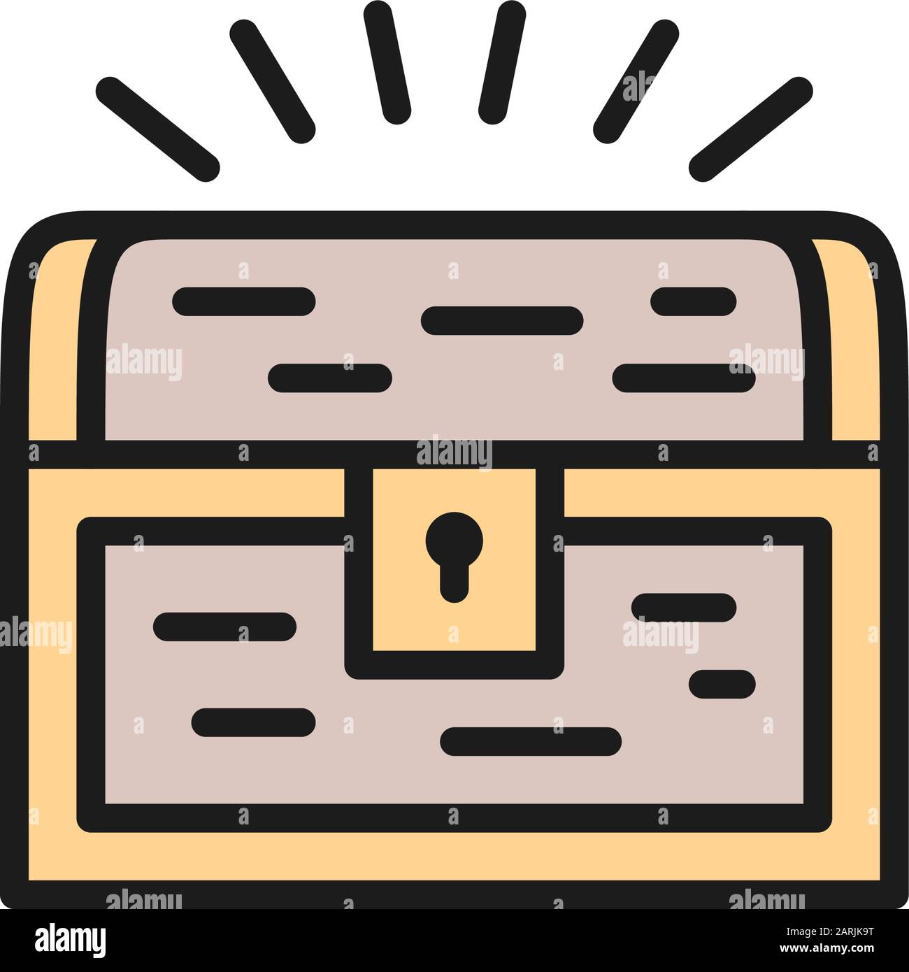 Vector treasure chest flat color line icon. Stock Vector