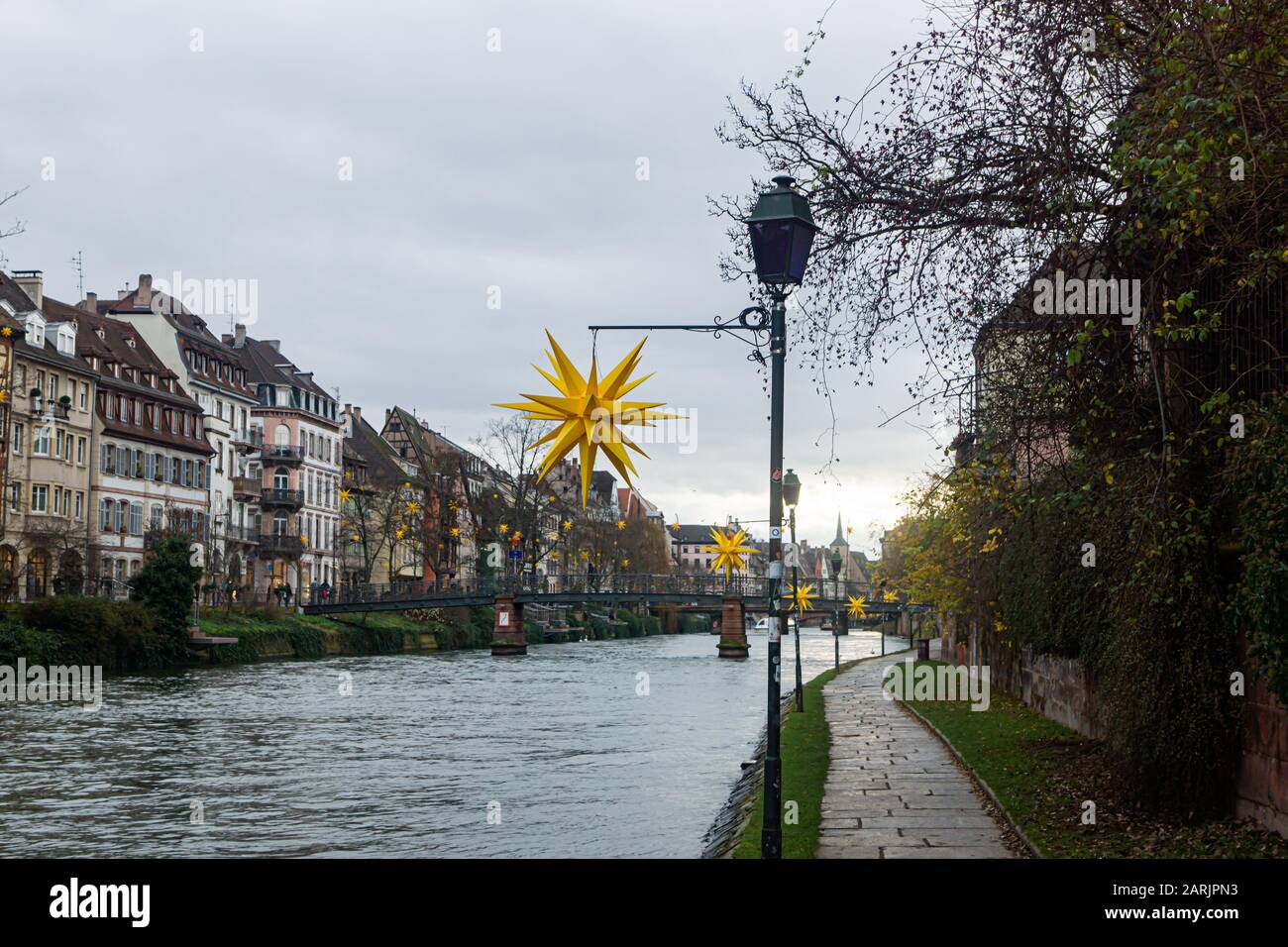 River and the embankment in Strassbourg Stock Photo