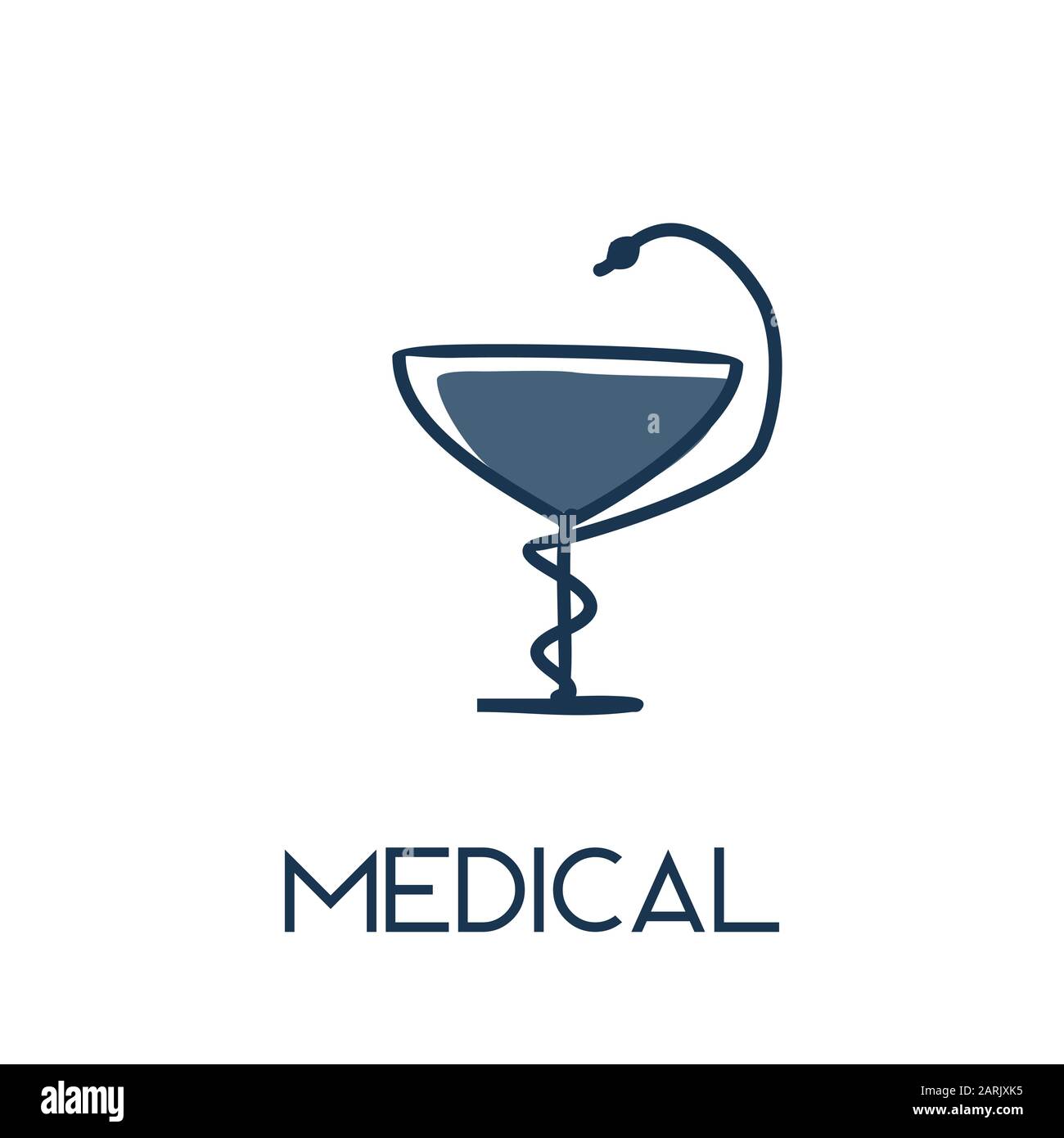 Snake and bowl medical minimalist hand drawn medic flat icon illustration Stock Vector