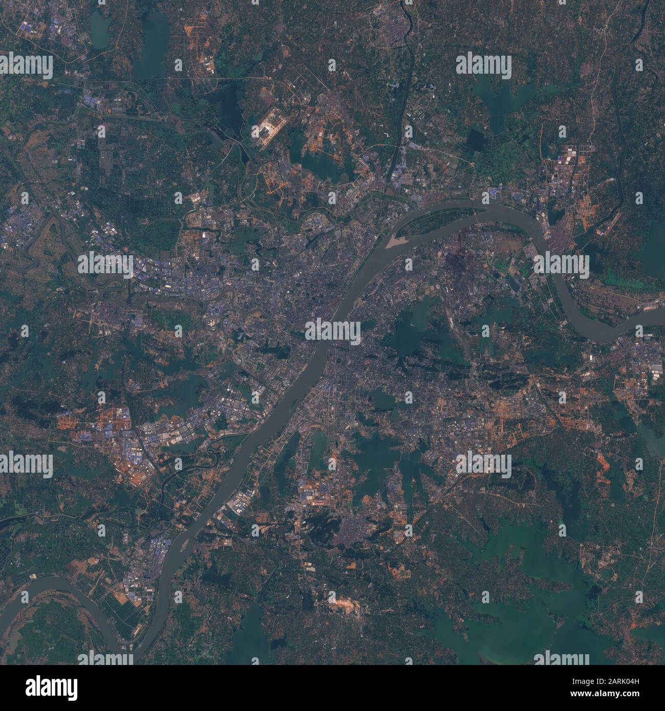 Wuhan, the capital of Hubei province, China, seen from space - contains modified Copernicus Sentinel Data (2019) Stock Photo
