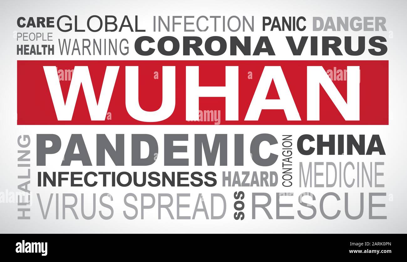 Wuhan corona virus outbreak related tags word cloud illustration Stock ...