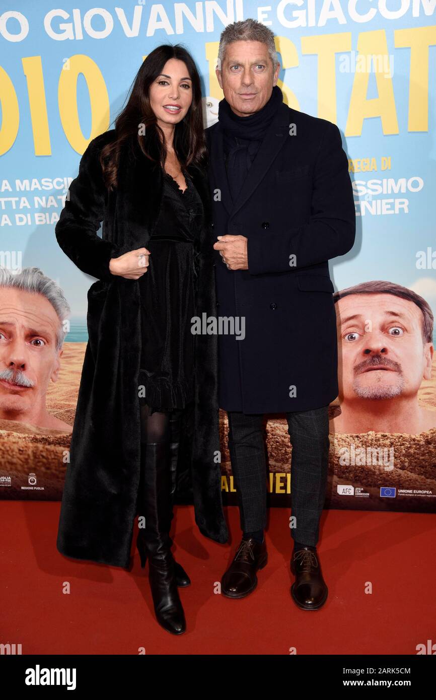 Milan, Italy. 28th Jan, 2020. Milan, Presentation of the film by Aldo Giovanni and Giacomo 'I hate the summer' In the photo: Giorgio Restelli Sara Testa Credit: Independent Photo Agency/Alamy Live News Stock Photo