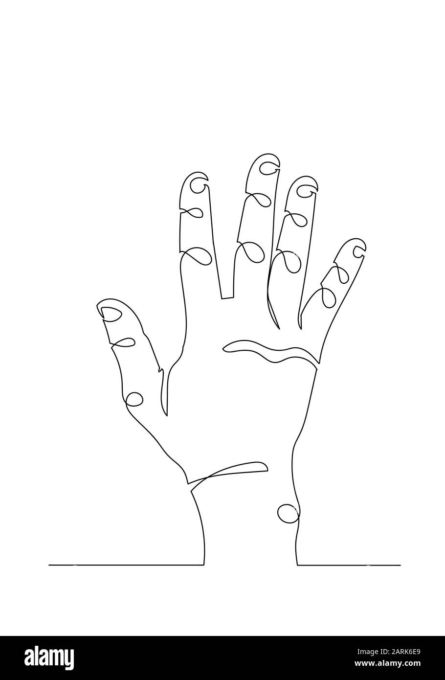 continuous line drawing of a hand holding five fingers waving gesture Stock Photo