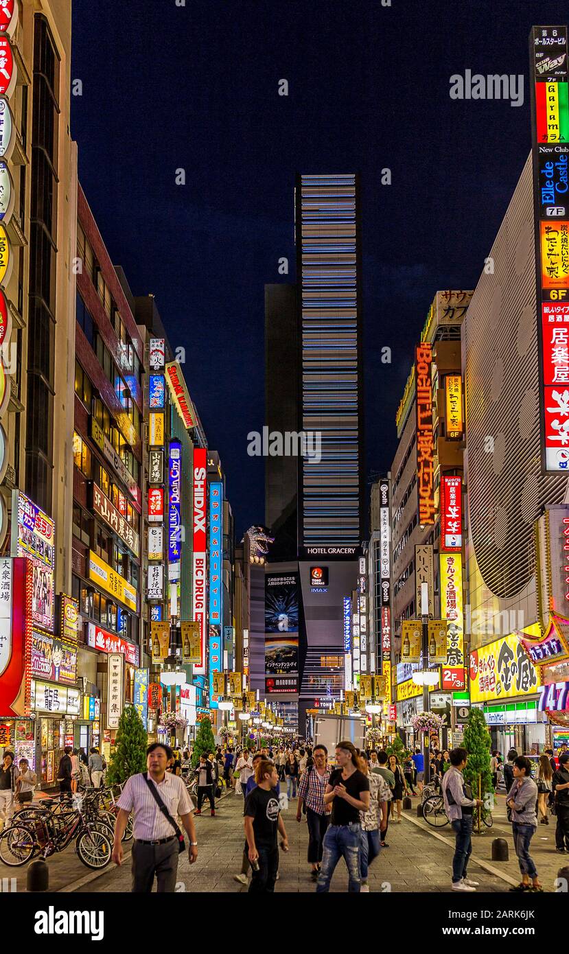 June 11, 2016 - Tokyo, Japan. The night view of ‘Kabuki”, the famous street in Shinjuku, Tokyo, famous for its nightlife Stock Photo