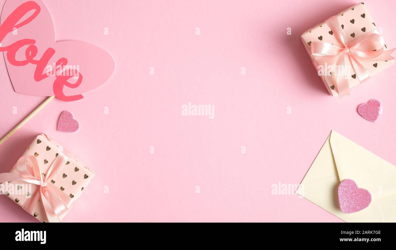 Valentines Day Background With Gift Boxes Love Letter Party