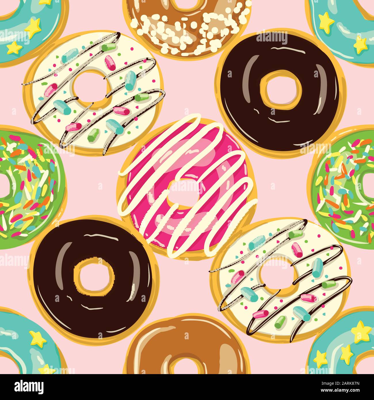 Glazed Donuts seamless pattern. Vector illustration. Top View doughnuts ...