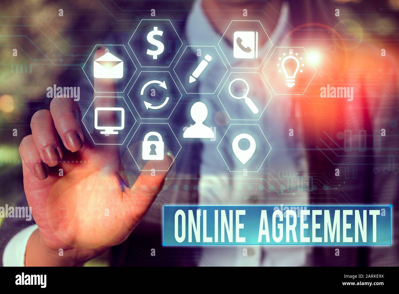 Conceptual hand writing showing Online Agreement. Concept meaning