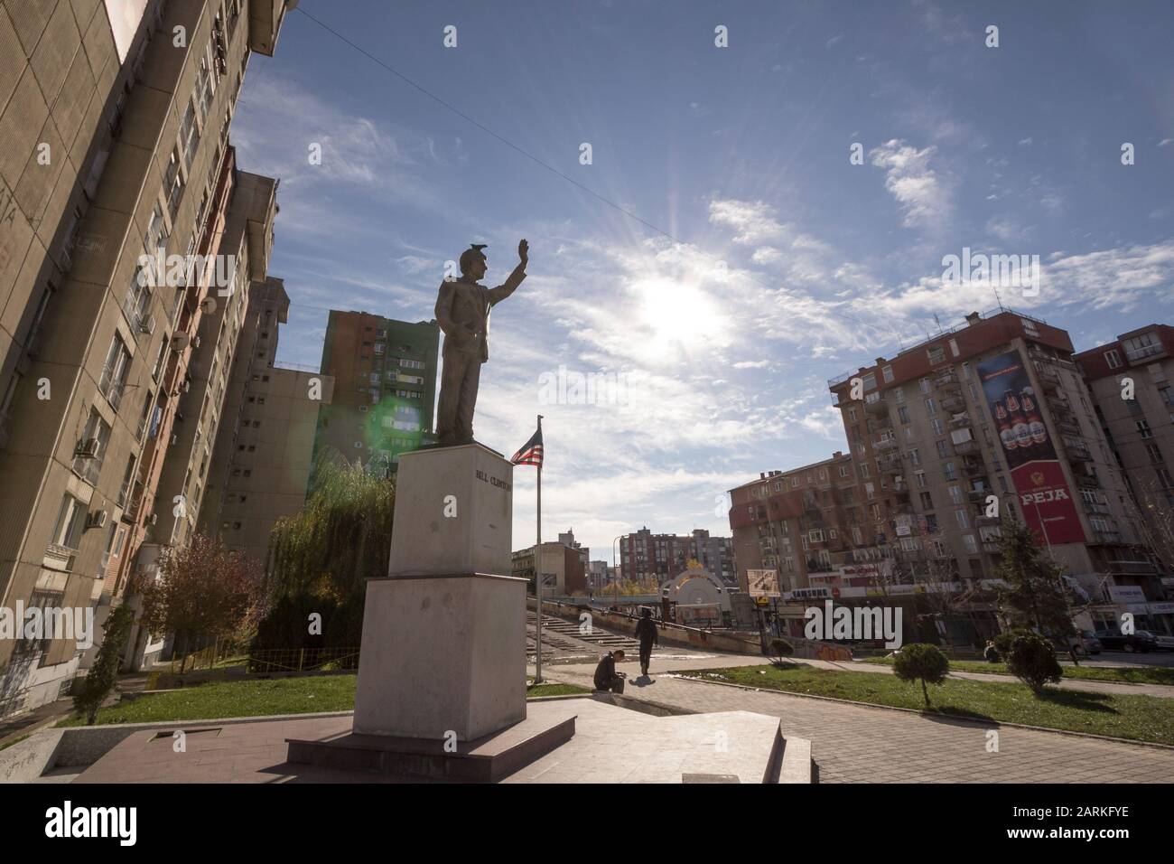 PRISHTINA, KOSOVO - NOVEMBER 13, 2016: Bill Clinton Statue on Bill Klinton boulevard. The statue was erected to thank Clinton action, as a US presiden Stock Photo