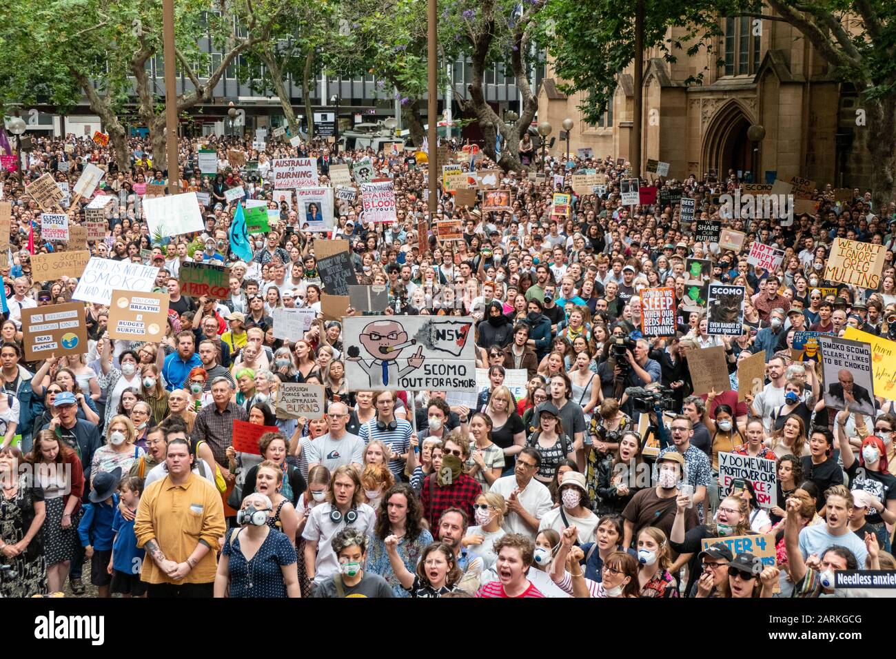 Sydney, Australia - January 10, 2020 - Around 40000 Australians gather in climate change protest demanding urgent action from Government on climate p Stock Photo