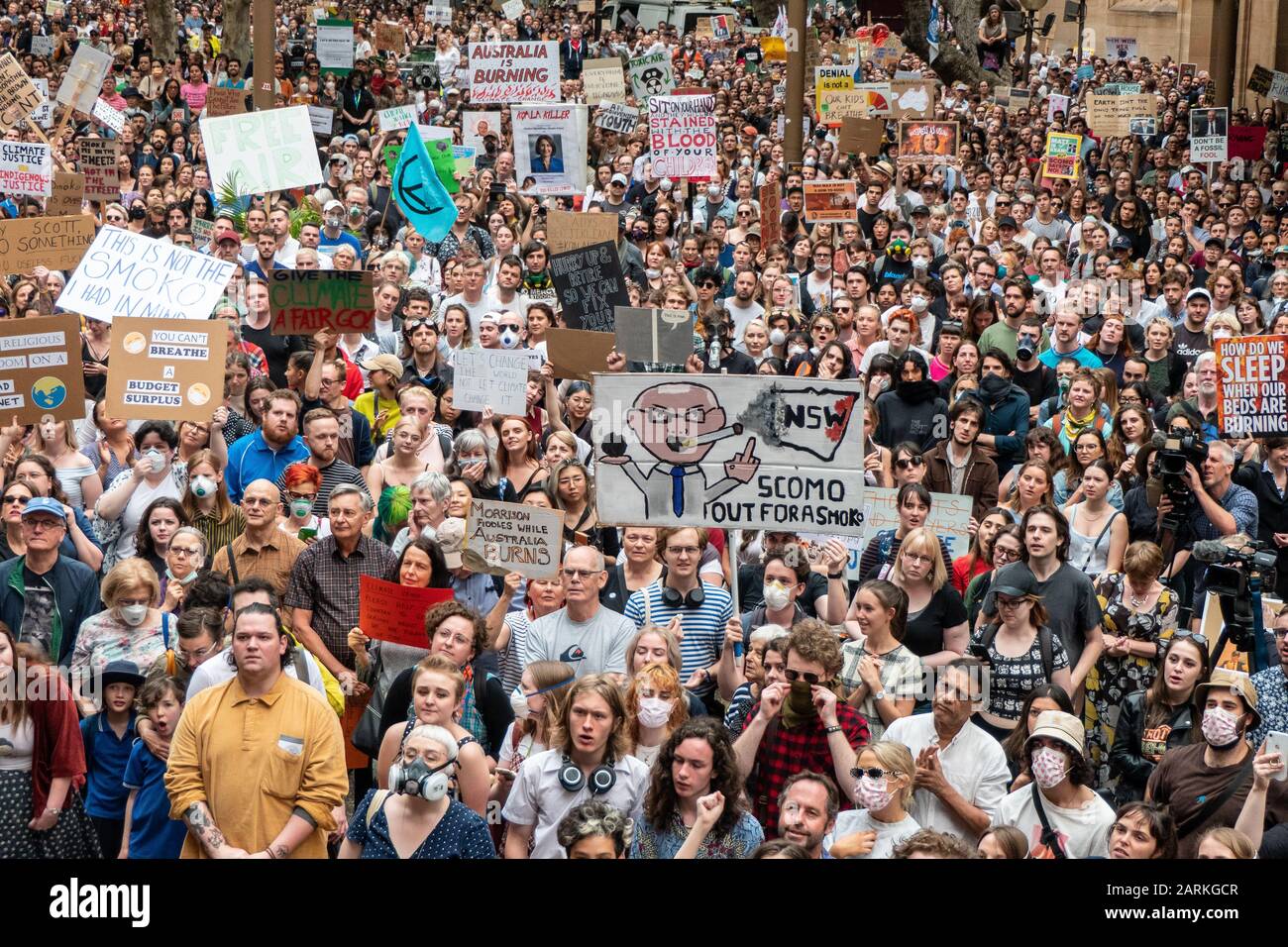 Sydney, Australia - January 10, 2020 - Around 40000 Australians gather in climate change protest demanding urgent action from Government on climate p Stock Photo