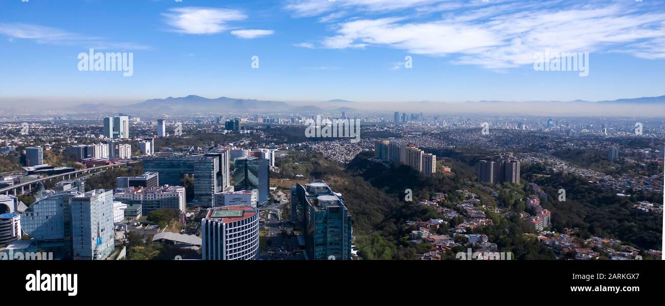 Mexico City smog pollution seen from Santa Fe district Stock Photo