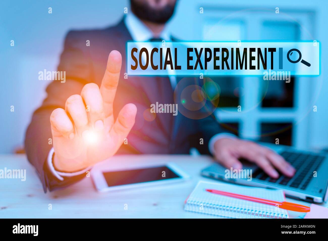 Word writing text Social Experiment. Business photo showcasing the research project conducted with huanalysis subjects Male human wear formal clothes Stock Photo