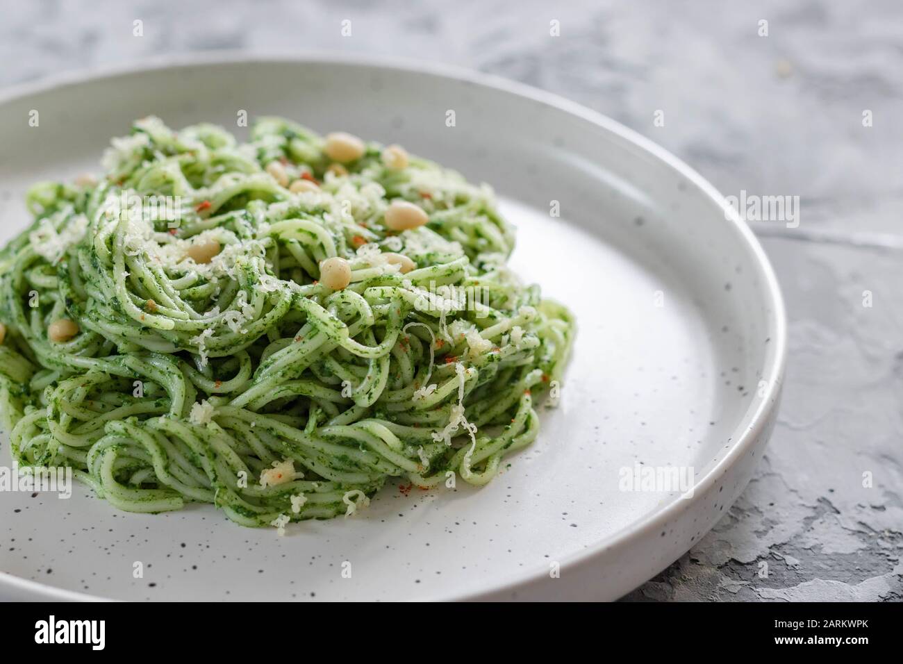 Green Vegan Pasta With Avocado Spinach And Pine Nuts Healthy And Wholesome Food Good Nutrition Stock Photo Alamy