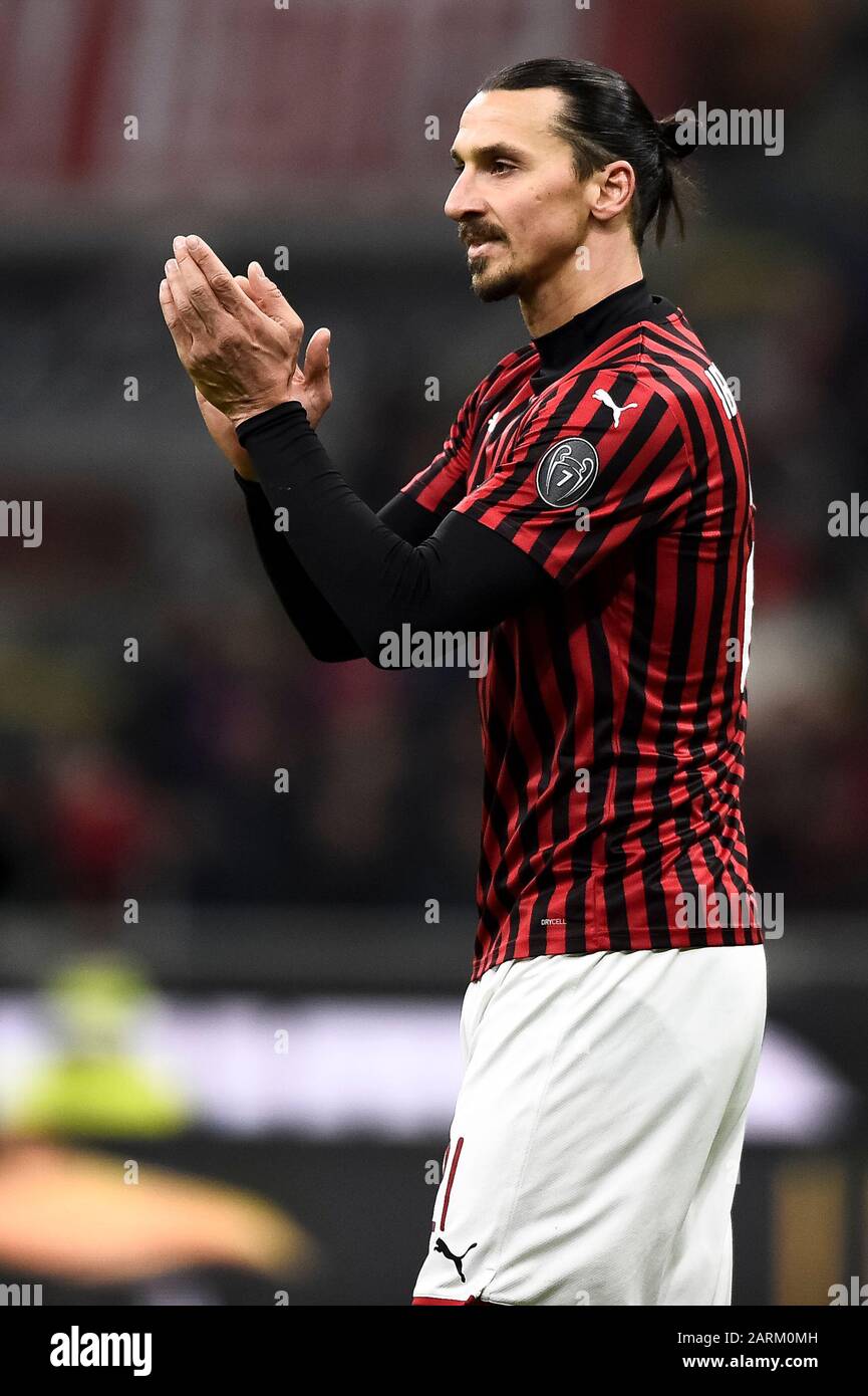Milan Italy 28 January 2020 Zlatan Ibrahimovic Of Ac Milan Gestures During The Coppa Italia Football Match Between Ac Milan And Torino Fc Ac Milan Won 4 2 Over Torino Fc After