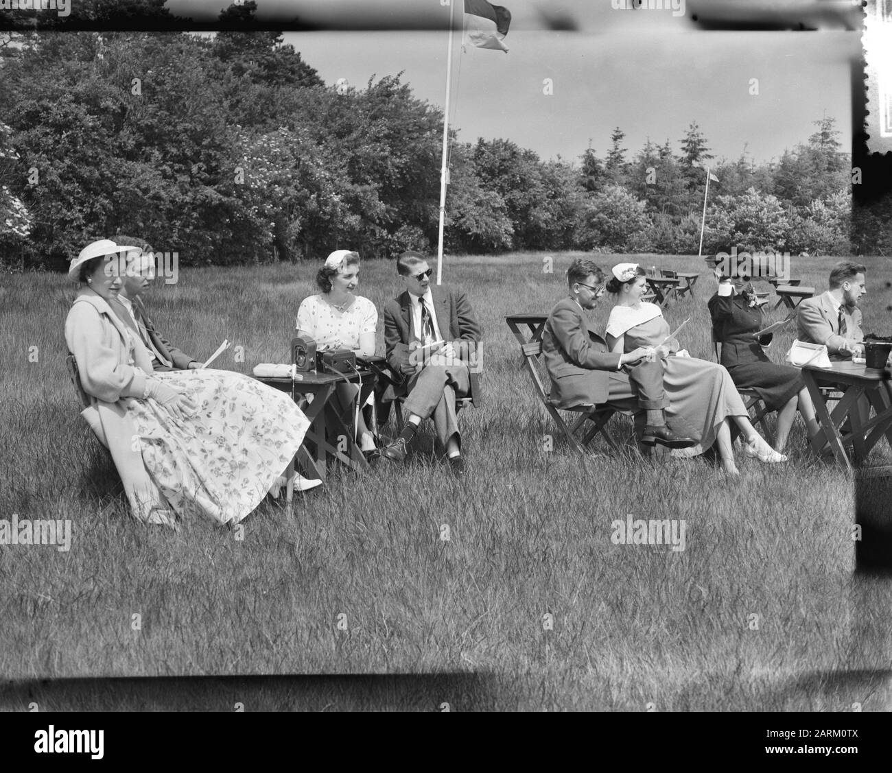Groups on Lage Vuursche (USC) (also 78684/78688) Date: July 3, 1956 Location: Low Firesche Keywords: GROUPS Stock Photo
