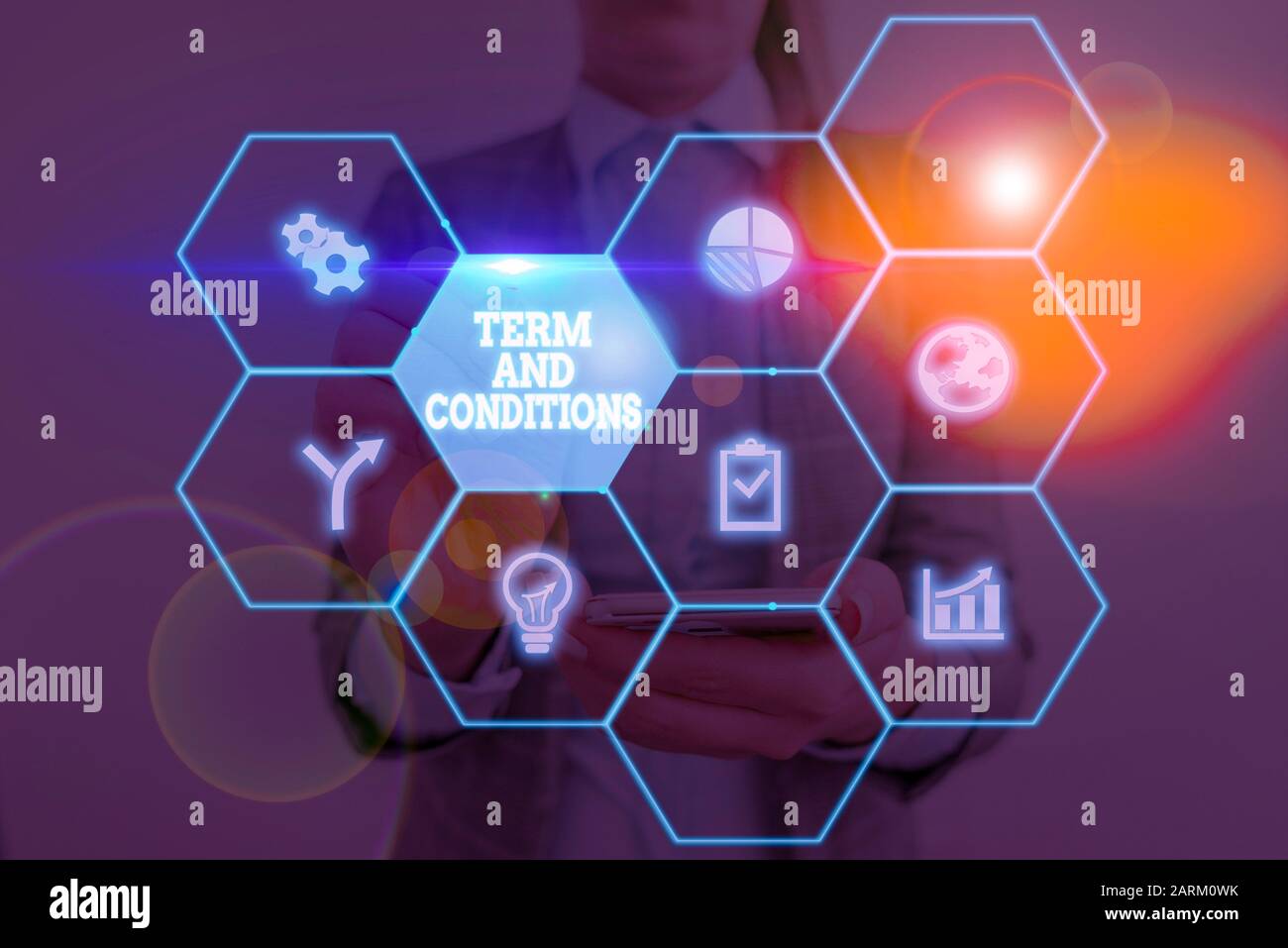 Writing note showing Term And Conditions. Business concept for Policies and Rules where one must Agree to Abide Stock Photo