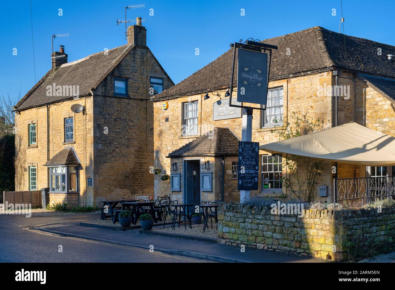The Mousetrap Inn in the afternoon winter light. Bourton on the Water