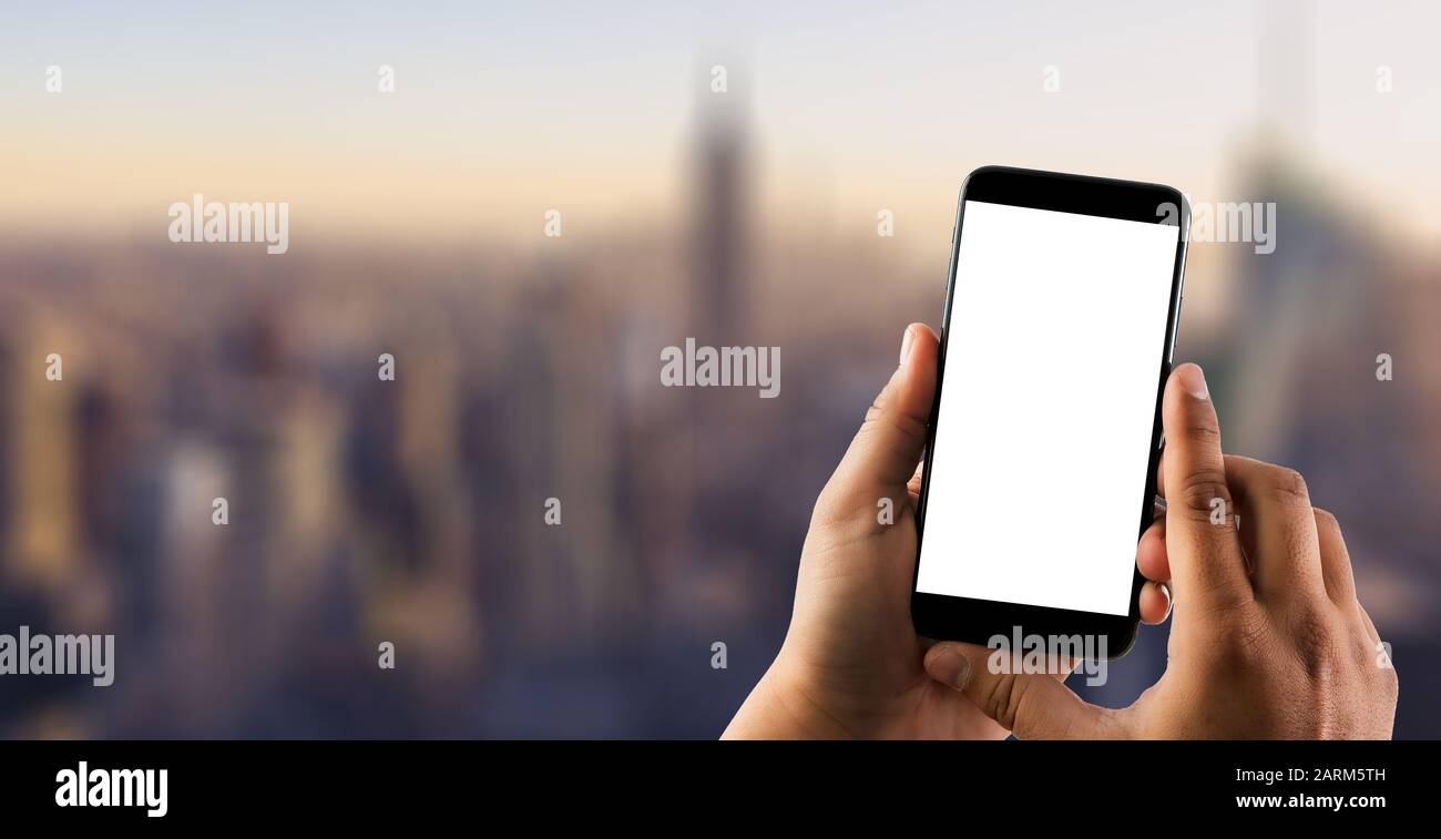 Close up man hands using smart phone Technology and phone technology trends Stock Photo