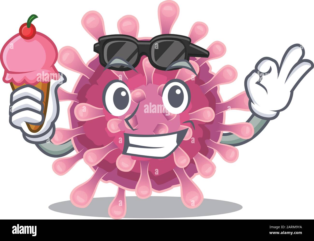 Corona virus mascot cartoon design with ice cream Stock Vector