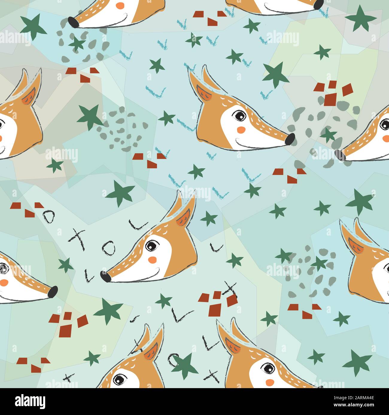 Seamless Pattern with cute hand drawn Fox (Heads). Scandinavian Style ...